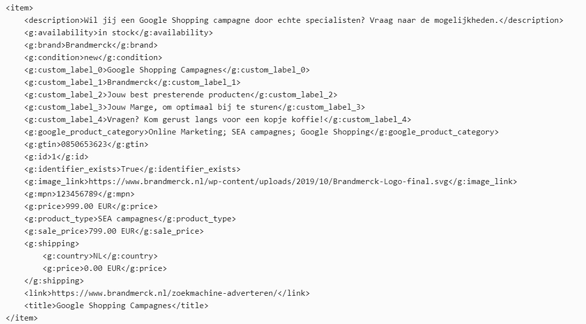 Shopping Feed voorbeeld